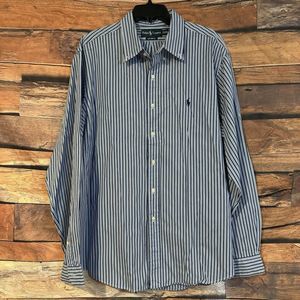 Ralph Lauren XXL Blue Striped Button Up Shirt Long Sleeve Custom Fit Preppy